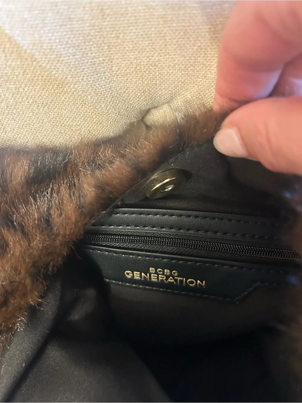 BCBGeneration Tik Tok Viral Leopard Faux-Fur Shoulder Bag with Black Handle(NWT)